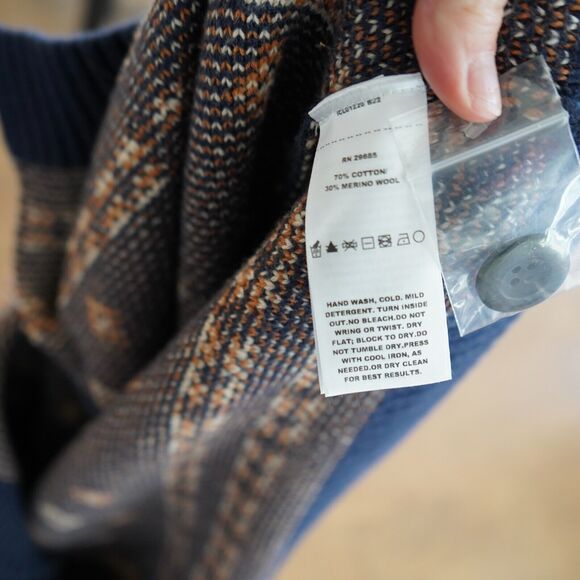 Pendleton Navy and Brown Fringed Cotton Wool Blend Cardigan Women's Size Large‎ - Picture 9 of 10